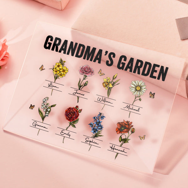 Custom Birth Flower Acrylic Plaque Grandma's Garden Love Gift