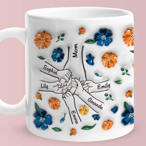 Custom Name Holding Hand Family 3D Mug Personalized Gift