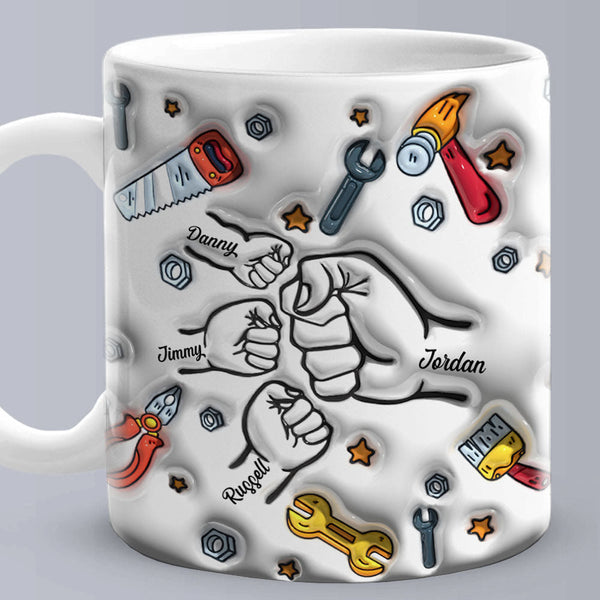 Father's Day Gifts Personalized Names Custom 3D Inflated Effect Printed Mug 1-6 Kids