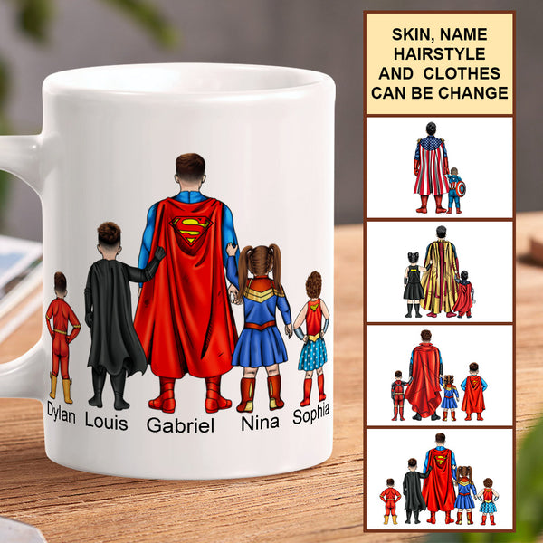 Best Dad Ever Mug Custom Father and Kids Costume Personalized Hairstyle and Name Coffee Mug