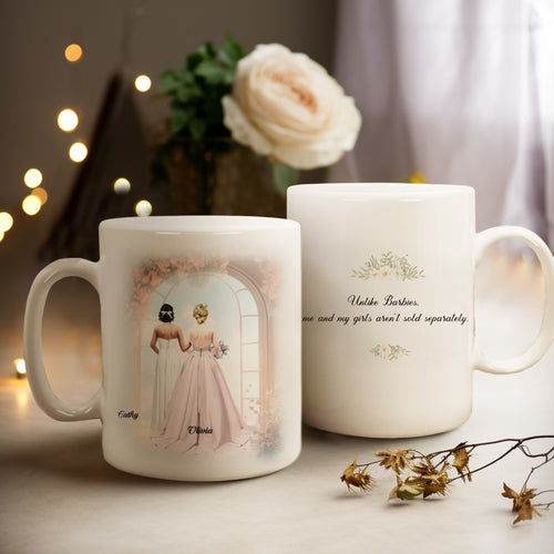 Bride and Bridesmaid Mug Custom Wearing Personalized Hairstyle and Names Coffee Mug
