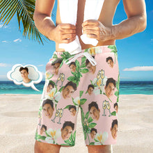 Custom Face Beach Shorts Number in Wine Glass Pink And Green Sleeves Face Beach Trunks Gift for Him - SantaSocks