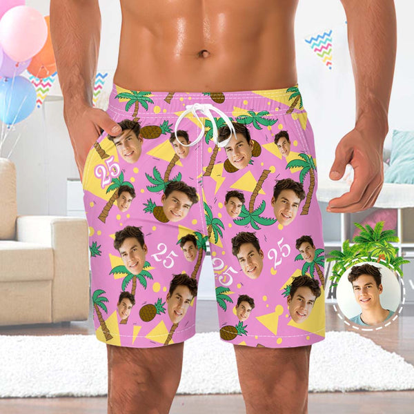Custom Face And Number Beach Shorts Coconut And Pineapple Multicolor Beach Shorts - SantaSocks