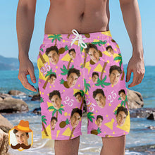 Custom Face And Number Beach Shorts Coconut And Pineapple Multicolor Beach Shorts - SantaSocks