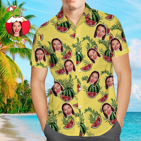 Custom Face Men's Hawaiian Shirt Personalized Tropical Floral Short Sleeve Shirt with Face Photo