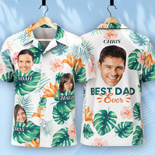 Custom Multi Photo Face And Text Hawaiian Shirt With Palm Leaves And Colorful Flowers - SantaSocks