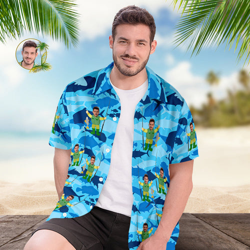 Custom Men's Hawaiian Shirt Fisherman Summer Vacation Face Hawaiian Shirt