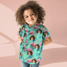 Custom Kid'S Face Hawaiian Shirt Flamingo Tropical Shirt All Over Printed Green And Palm Leaves