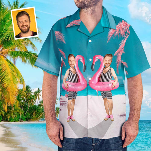 Custom Funny Face Flamingo Hawaiian Shirt Flamingo Swim Ring Hawaiian Shirt