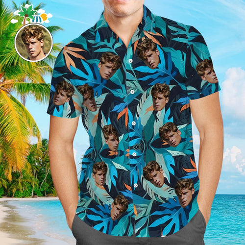 Custom Funny Face Leaves Hawaiian Shirt Flamingo Hawaiian Shirt For Dad - SantaSocks