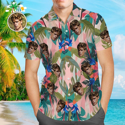 Custom Face Leaves Hawaiian Shirt Flamingo Hawaiian Shirt For Dad Father's Day Gift - SantaSocks