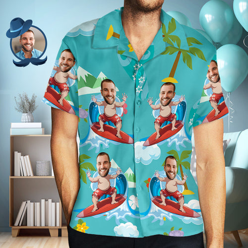 Custom Face Hawaiian Shirt for Man Aloha Summer Shirt Happy Surfing Father's Day Gift