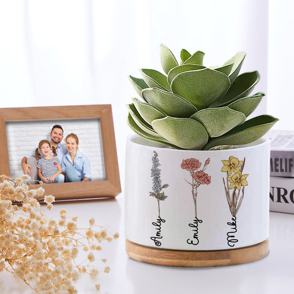 Custom Birth Month Flowers Planter Pot Personalized Name Ceramic Succulent Plant Pot - SantaSocks