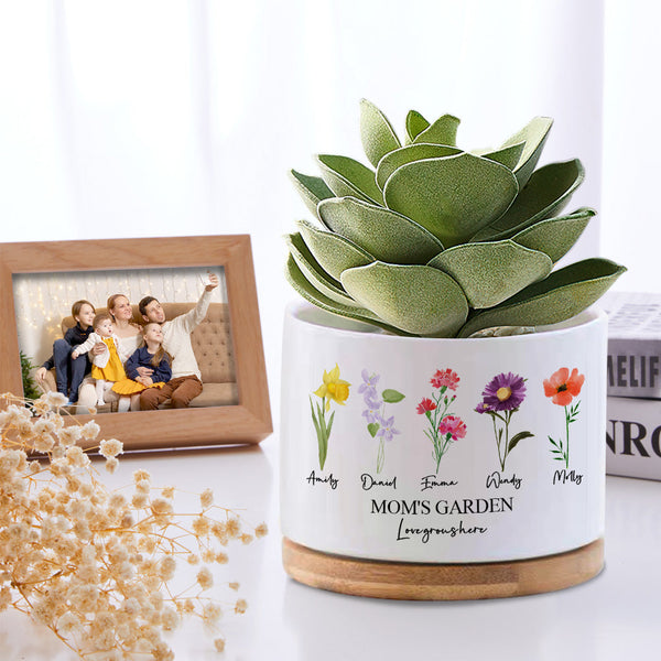 Custom Birth Flowers Planter Pot Personalized Name Ceramic Succulent Plant Pot - SantaSocks