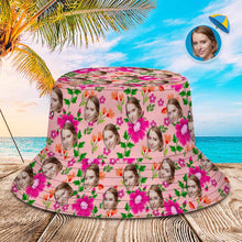 Custom Bucket Hat Unisex Face Bucket Hat Pink Flowers and Green Leaves