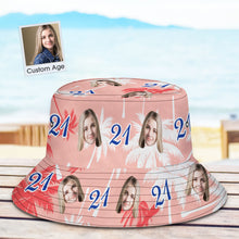 Custom Face And Number Birthday Bucket Hat Red And White Coconut Tree Hat - SantaSocks