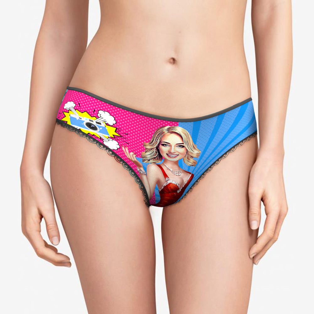 Custom Face Panties Personalized Cartoon-Style Lace Panties for Women