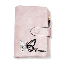 Custom Tri-Fold Butterfly Birth Flower Leather Wallet with Coin Holder Personalized Mother's Day Gift for Woman