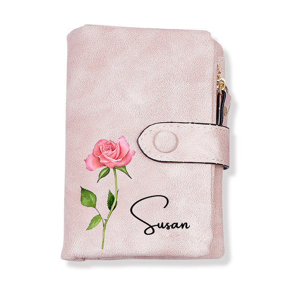 Personalized Name Colorful Birth Flower Wallet Card Holder Birthday Gift for her - SantaSocks