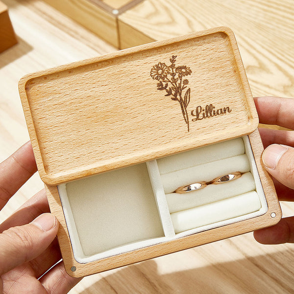 Personalized Birth Flower Jewelry Box Custom Name Jewelry Organizer Gift for Her - SantaSocks