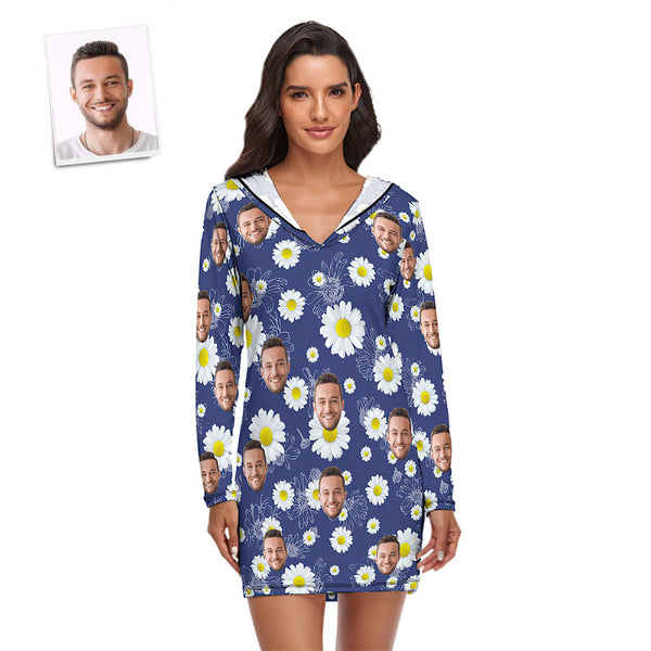 Custom Face Pajamas Women's Pajama Sets Long-sleeved Dress Summer Sleepwear - Chrysanthemum
