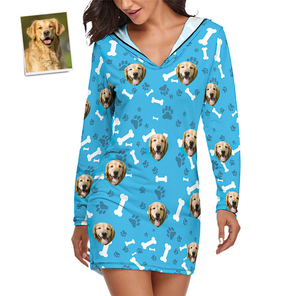 Custom Face Pajamas Women's Pajama Sets Long-sleeved Dress Summer Sleepwear - Dog