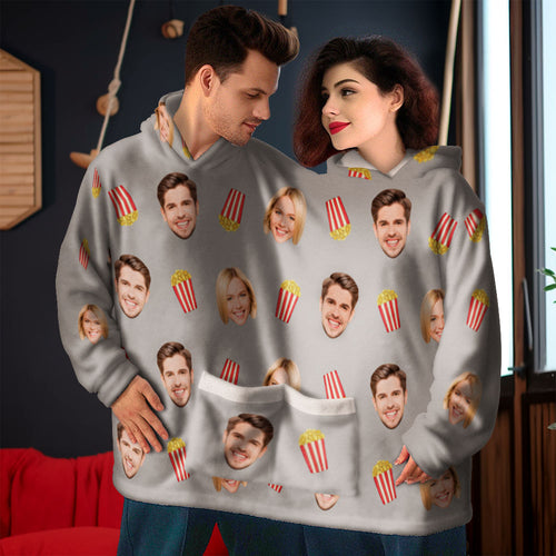 Custom Couple's Photo Jumpsuit Pajamas Warm And Intimate One-Piece Loungewear Blanket Funny Valentine's Day Gift