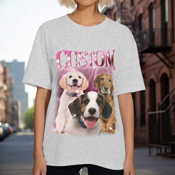 Custom Pet Dog Portrait Vintage Tee Shirt with Personalized Name