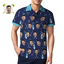 Custom Face Blue Polo Shirt For Men Personalized Golf Shirts - SantaSocks