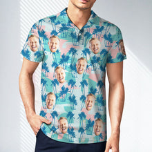 Custom Men's Face Polo Shirt Golf Summer Polo Shirt Blue Palm Tree - SantaSocks