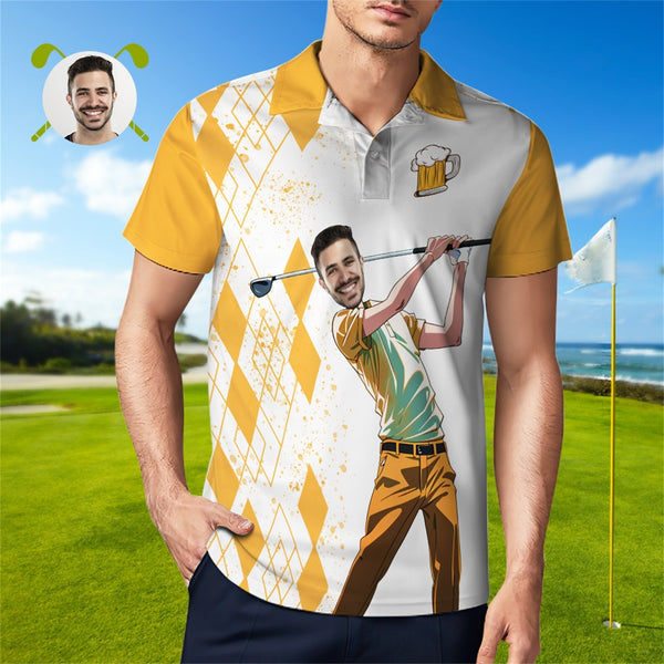 Custom Face Polo Shirt For Men Weekend Forecast Beer And Golf Polo Shirt  For Beer Lovers - SantaSocks