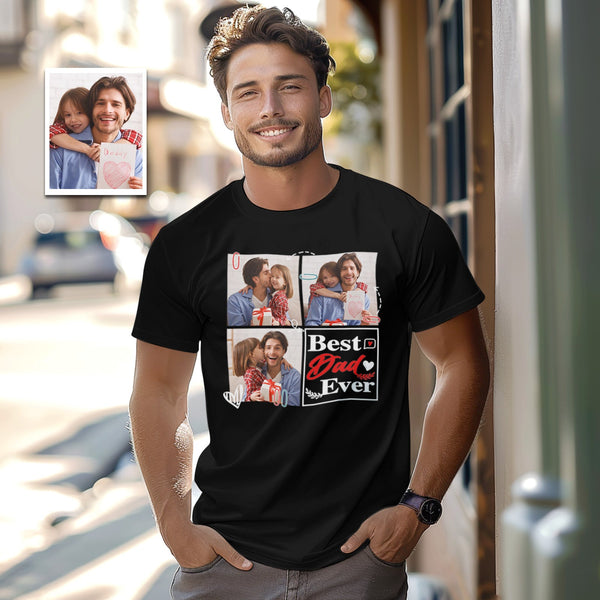 Custom 3 Photos T-Shirt Personalized Photo Men's T-Shirt Best Dad Ever Father's Day Gift Family T-Shirt - SantaSocks