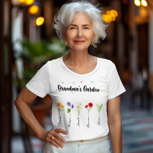 Custom Grandma's Garden T-Shirts Personalized Birth Flower Mother's Day Shirts Mother's Day Gift