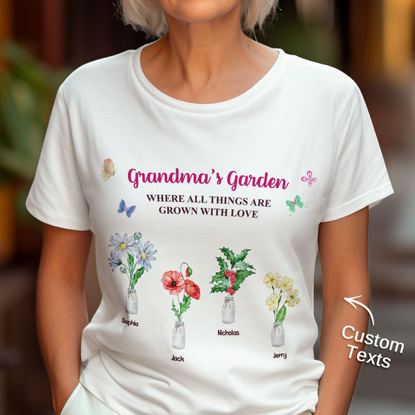 Custom Grandma's Garden T-Shirts Personalized Birth Flower Where Things Are Grown With Love Shirt Mother's Day Gift
