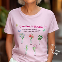 Custom Grandma's Garden T-Shirts Personalized Birth Flower Where Things Are Grown With Love Shirt Mother's Day Gift