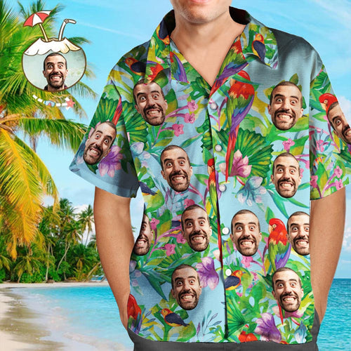 Custom Face Shirt Men's Hawaiian Shirt Colorful Parrot For Him