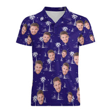 Custom Face Polo Shirt For Men Coconut Tree Island Personalized Hawaiian Golf Shirts