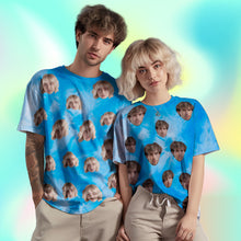 Custom Face Men's T-shirt Personalized Photo Funny Tie Dye T-shirt Gift For Men Blue