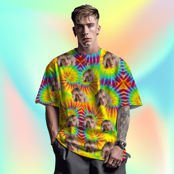 Custom Face Men's T-shirt Personalized Photo Funny Tie Dye T-shirt Gift For Men Colorful