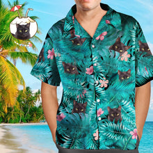 Custom Face Shirt Men's Hawaiian Shirt Black Cat For Him
