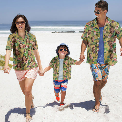 Custom Photo Hawaiian Shirt Parent-child Wears Personalised Face Hawaiian Shirt Gift Fashion Apparel