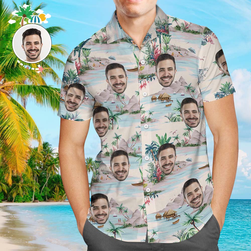 Custom Face Shirt Men's Hawaiian Shirt Sea View