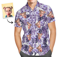 Custom Face Shirt Men's Hawaiian Shirt Purple Flowers - White