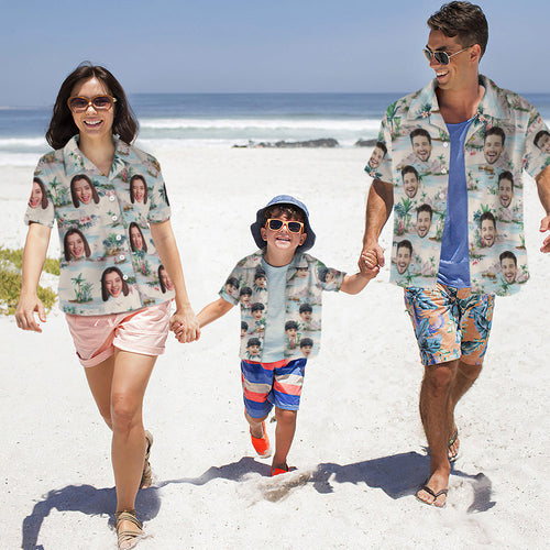 Custom Photo Hawaiian Shirt Parent-child Wears Personalised Face Hawaiian Shirt Gift Sea View
