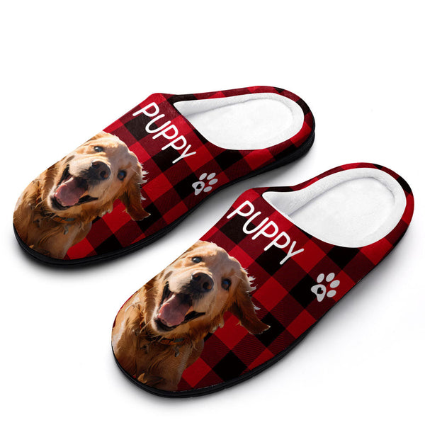 Custom Photo and Name Women Men Slippers With Footprint Personalized Pink Casual House Cotton Slippers Christmas Gift For Pet Lover