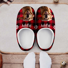 Custom Photo and Name Women Men Slippers With Footprint Personalized Red Casual House Cotton Slippers Christmas Gift For Pet Lover