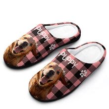 Custom Photo and Name Women Men Slippers With Footprint Personalized Green Casual House Cotton Slippers Christmas Gift For Pet Lover