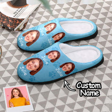 Custom Photo and Name Women Men Slippers With Footprint Personalized Casual House Cotton Slippers Christmas Gift