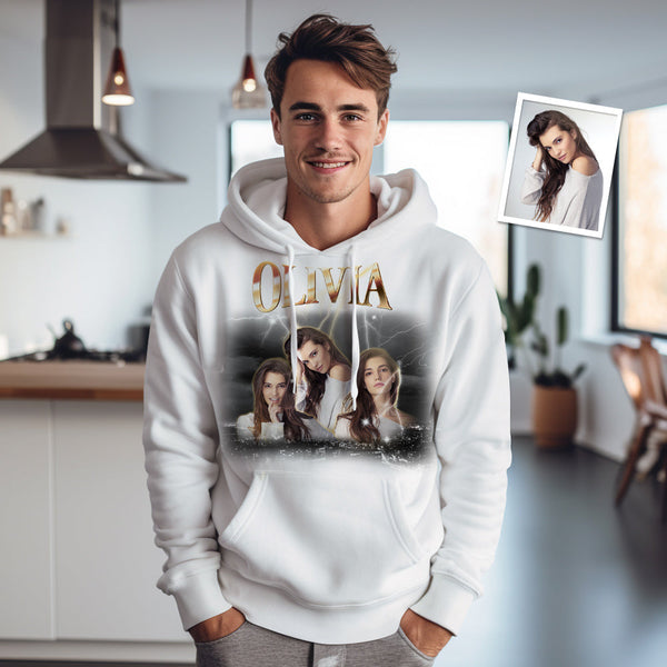 Custom Photo and Text Clothes Personalized Photo Gift Unisex Personality Vintage Lightning T-shirt,Hoodie