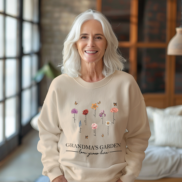 Custom Grandma's Garden Sweatshirt Mother's Day Gift Personalized Birth Flower Sweatshirt - SantaSocks